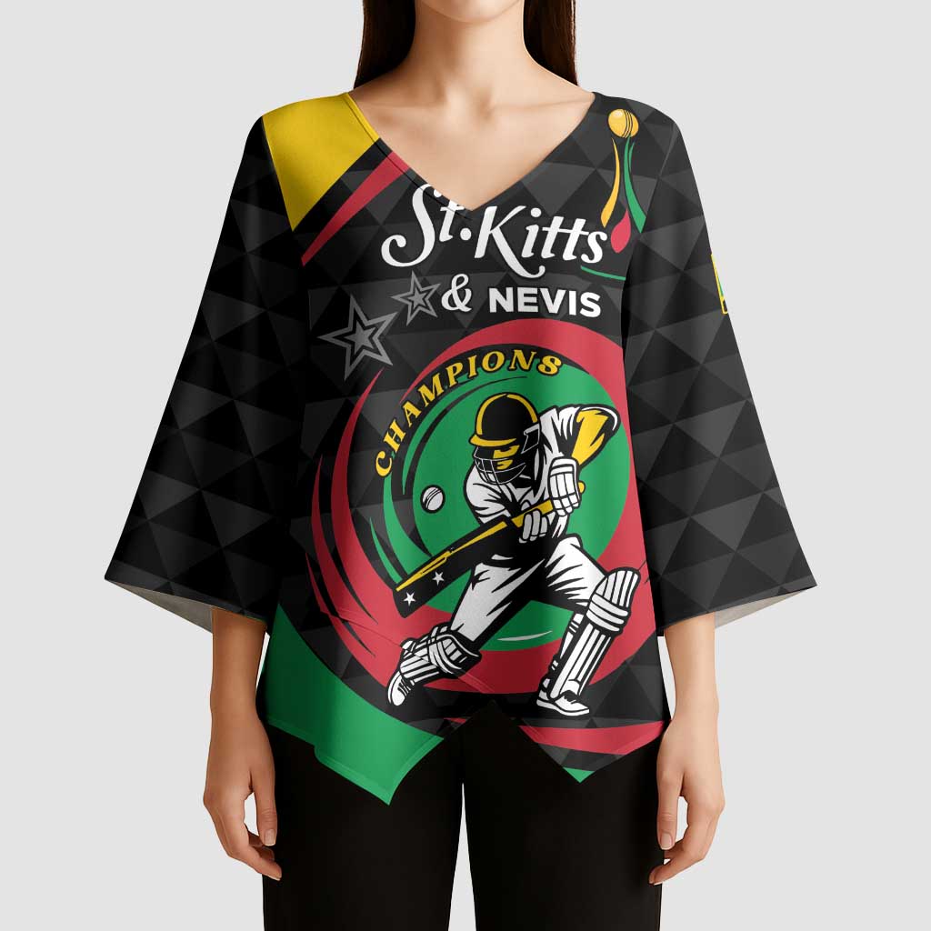 Personalized Saint Kitts and Nevis Cricket Champions Kimono Sleeve Blouse - Wonder Print Shop