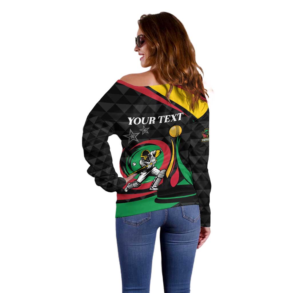 Personalized Saint Kitts and Nevis Cricket Champions Off Shoulder Sweater - Wonder Print Shop