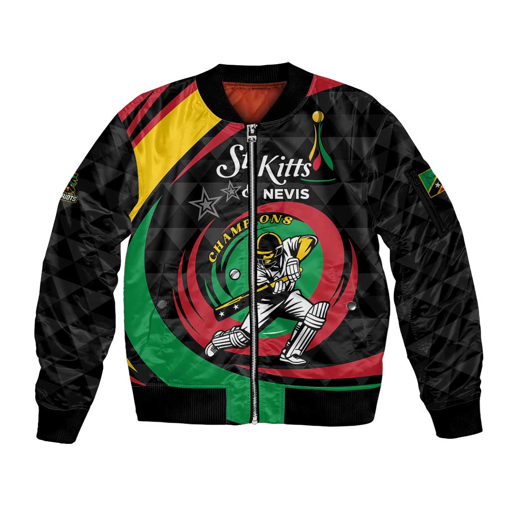 Personalized Saint Kitts and Nevis Cricket Champions Sleeve Zip Bomber Jacket - Wonder Print Shop