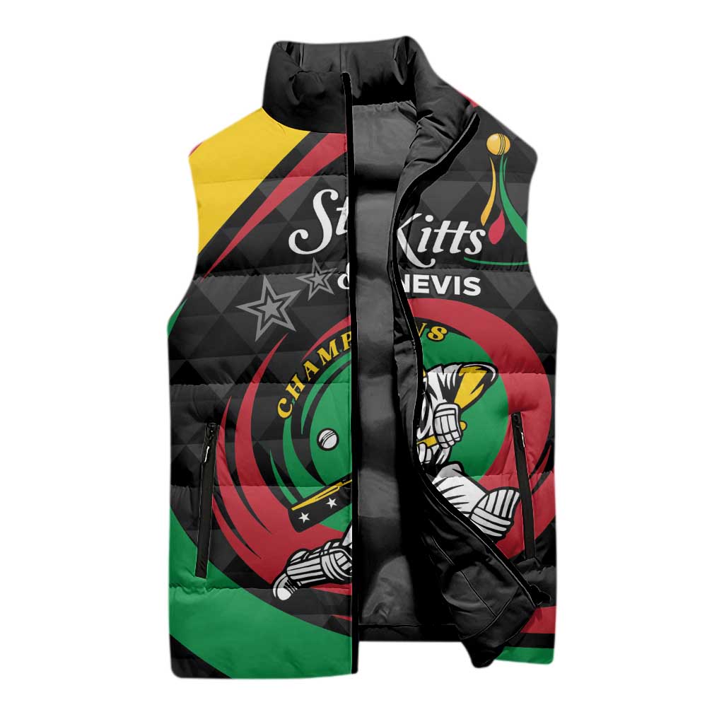 Personalized Saint Kitts and Nevis Cricket Champions Sleeveless Puffer Jacket - Wonder Print Shop