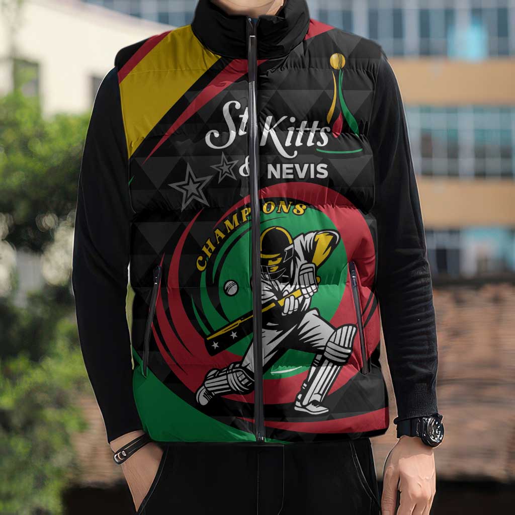 Personalized Saint Kitts and Nevis Cricket Champions Sleeveless Puffer Jacket - Wonder Print Shop