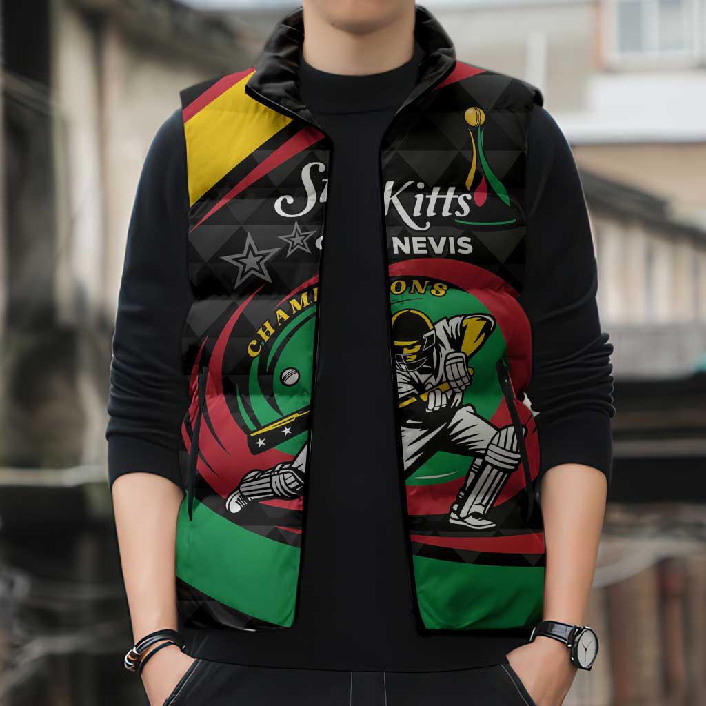 Personalized Saint Kitts and Nevis Cricket Champions Sleeveless Puffer Jacket - Wonder Print Shop
