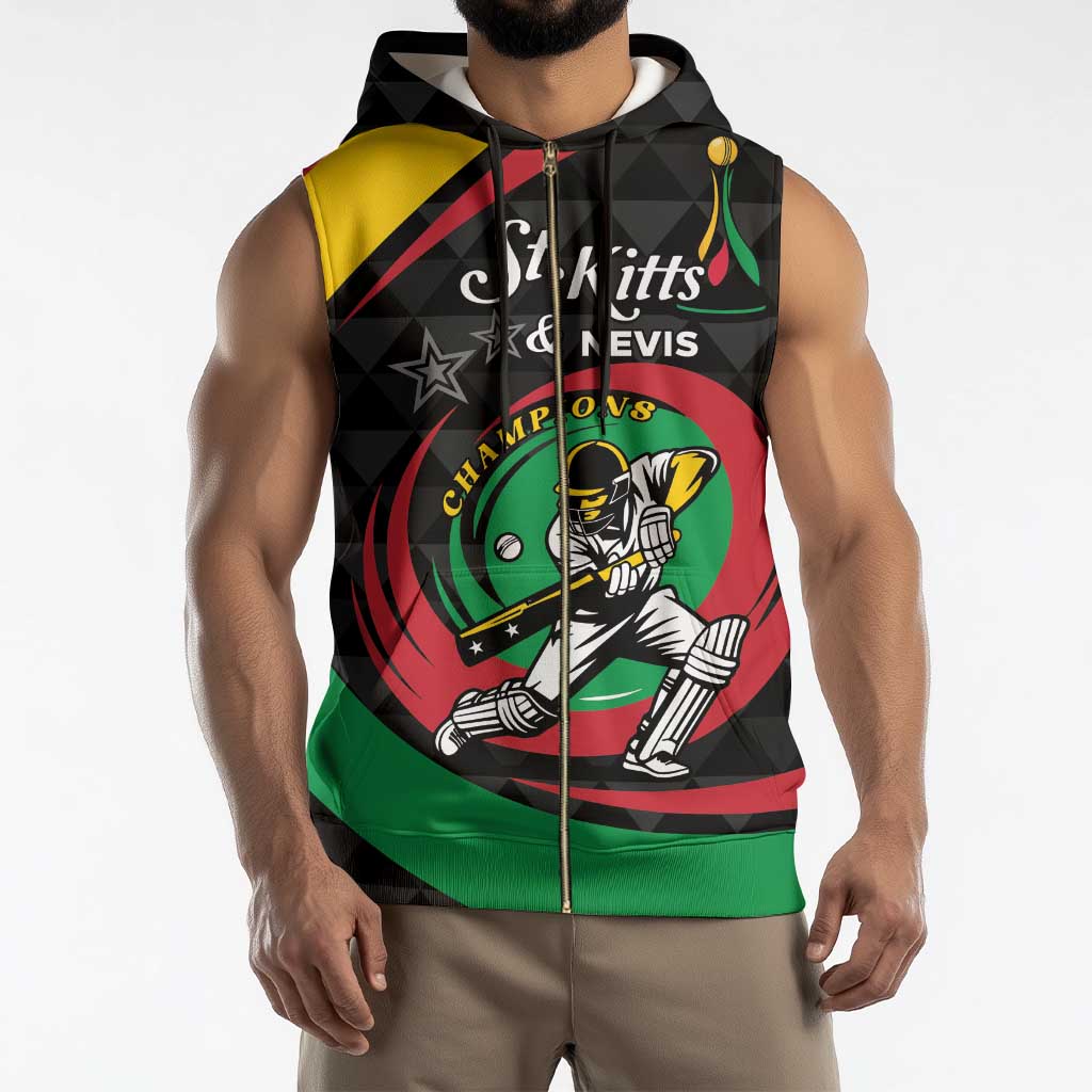 Personalized Saint Kitts and Nevis Cricket Champions Sleeveless Zip Hoodie - Wonder Print Shop