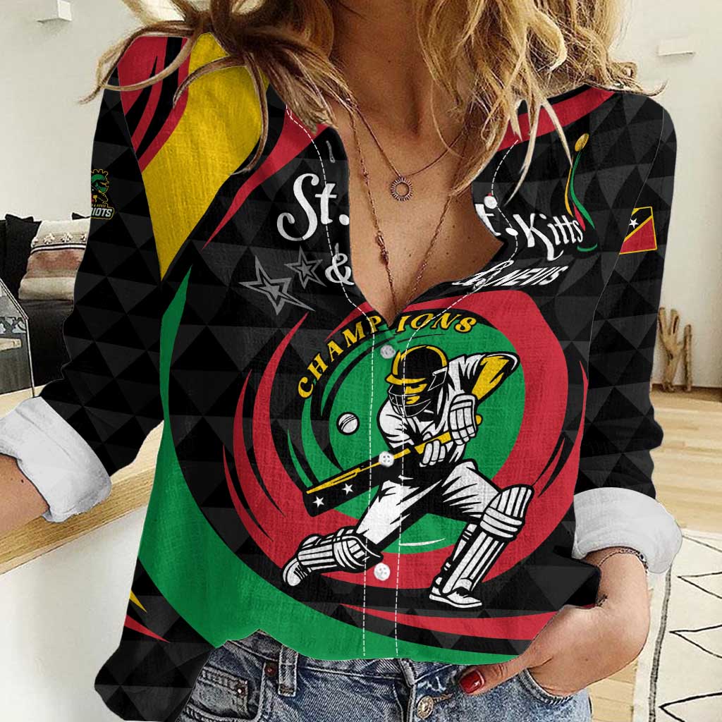 Personalized Saint Kitts and Nevis Cricket Champions Women Casual Shirt - Wonder Print Shop