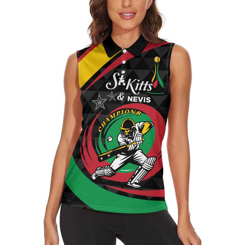 Personalized Saint Kitts and Nevis Cricket Champions Women Sleeveless Polo Shirt - Wonder Print Shop