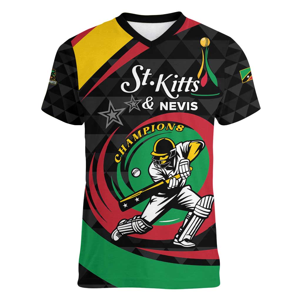Personalized Saint Kitts and Nevis Cricket Champions Women V-Neck T-Shirt - Wonder Print Shop