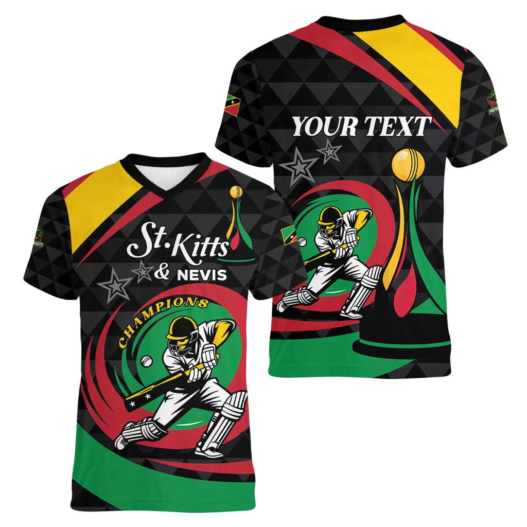 Personalized Saint Kitts and Nevis Cricket Champions Women V-Neck T-Shirt - Wonder Print Shop