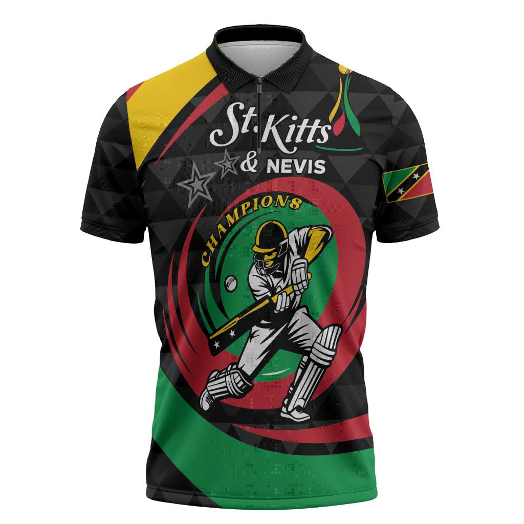 Personalized Saint Kitts and Nevis Cricket Champions Zipper Polo Shirt - Wonder Print Shop