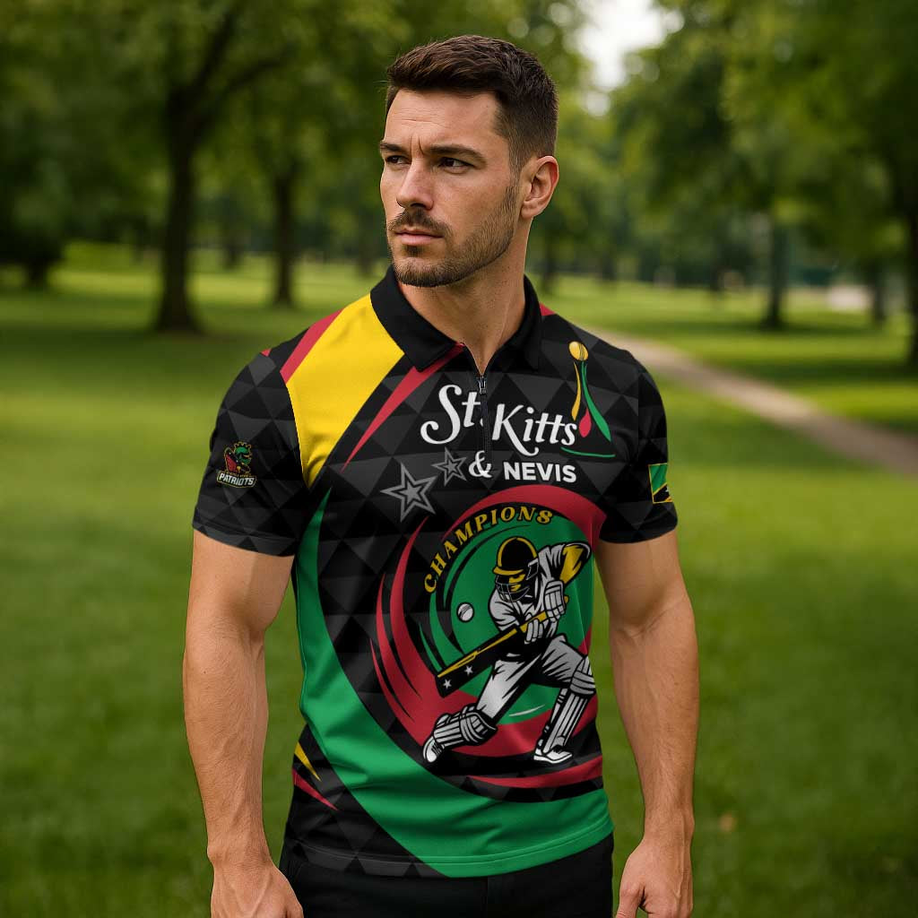 Personalized Saint Kitts and Nevis Cricket Champions Zipper Polo Shirt - Wonder Print Shop