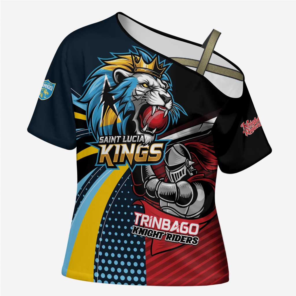Knight Riders Trinbago Vs Kings St Lucia Cricket Cross Shoulder Shirt - Wonder Print Shop