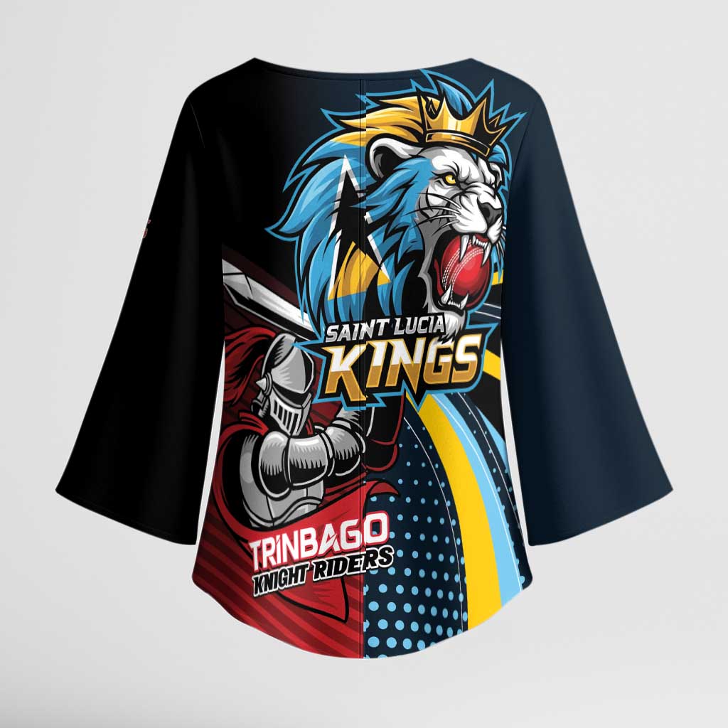 Knight Riders Trinbago Vs Kings St Lucia Cricket Kimono Sleeve Blouse - Wonder Print Shop