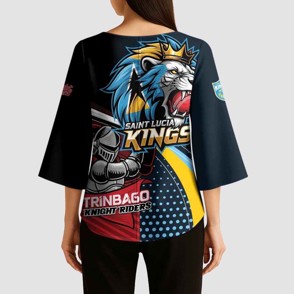 Knight Riders Trinbago Vs Kings St Lucia Cricket Kimono Sleeve Blouse - Wonder Print Shop