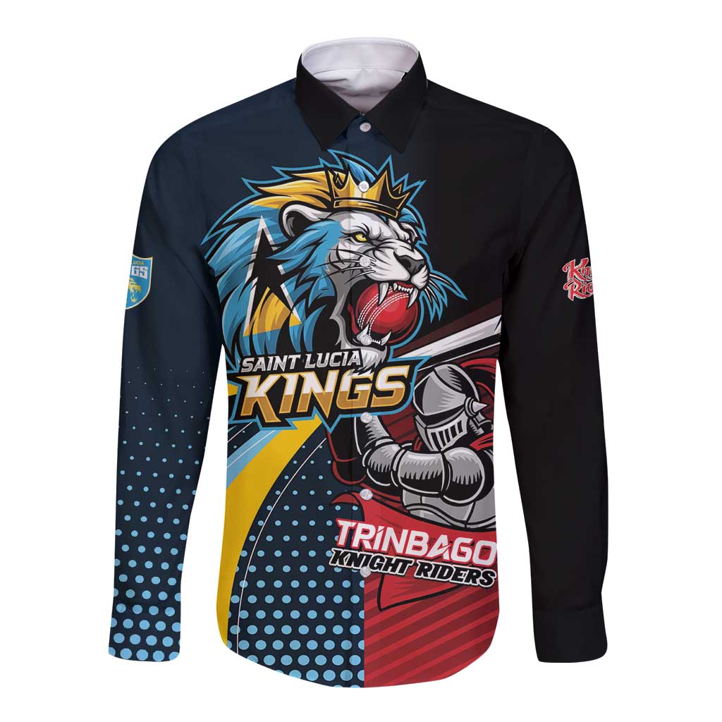 Knight Riders Trinbago Vs Kings St Lucia Cricket Long Sleeve Button Shirt - Wonder Print Shop