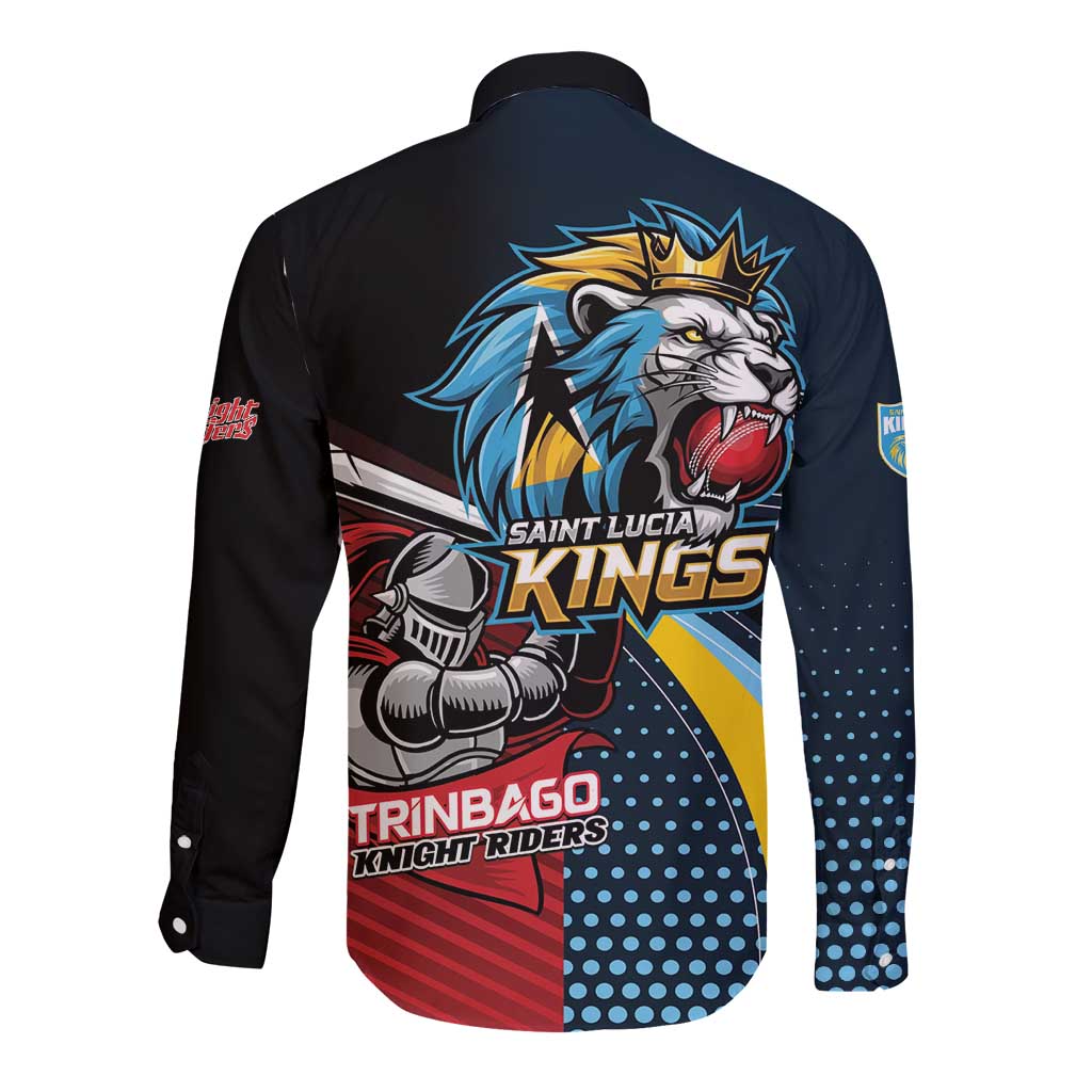 Knight Riders Trinbago Vs Kings St Lucia Cricket Long Sleeve Button Shirt - Wonder Print Shop