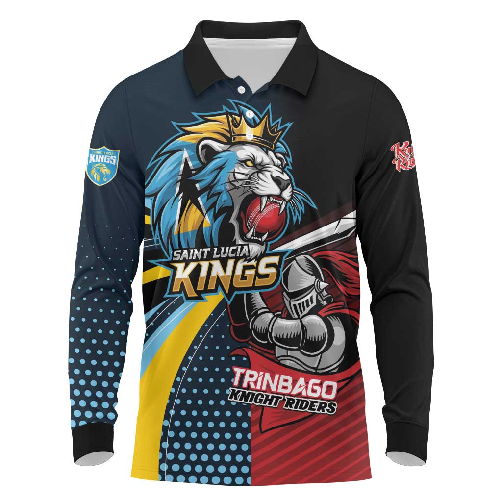 Knight Riders Trinbago Vs Kings St Lucia Cricket Long Sleeve Polo Shirt - Wonder Print Shop