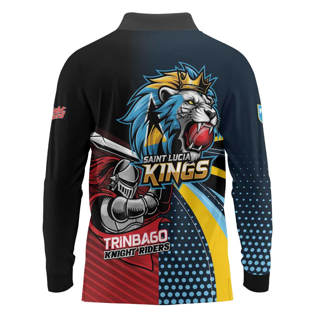 Knight Riders Trinbago Vs Kings St Lucia Cricket Long Sleeve Polo Shirt - Wonder Print Shop