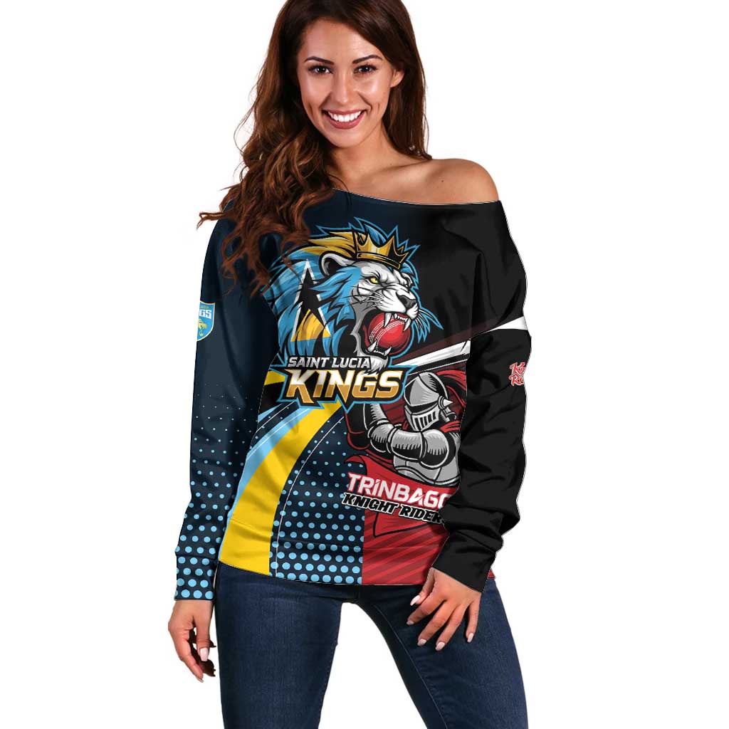Knight Riders Trinbago Vs Kings St Lucia Cricket Off Shoulder Sweater - Wonder Print Shop