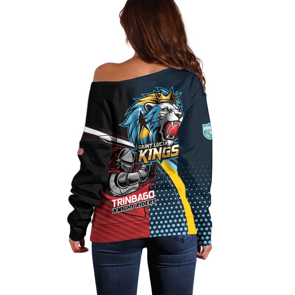Knight Riders Trinbago Vs Kings St Lucia Cricket Off Shoulder Sweater - Wonder Print Shop