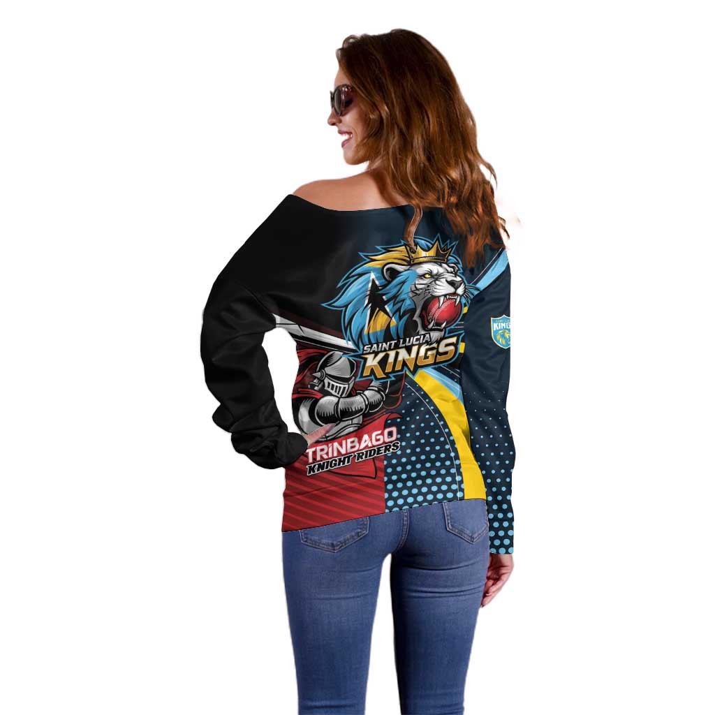 Knight Riders Trinbago Vs Kings St Lucia Cricket Off Shoulder Sweater - Wonder Print Shop