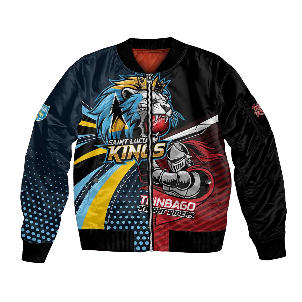 Knight Riders Trinbago Vs Kings St Lucia Cricket Sleeve Zip Bomber Jacket - Wonder Print Shop
