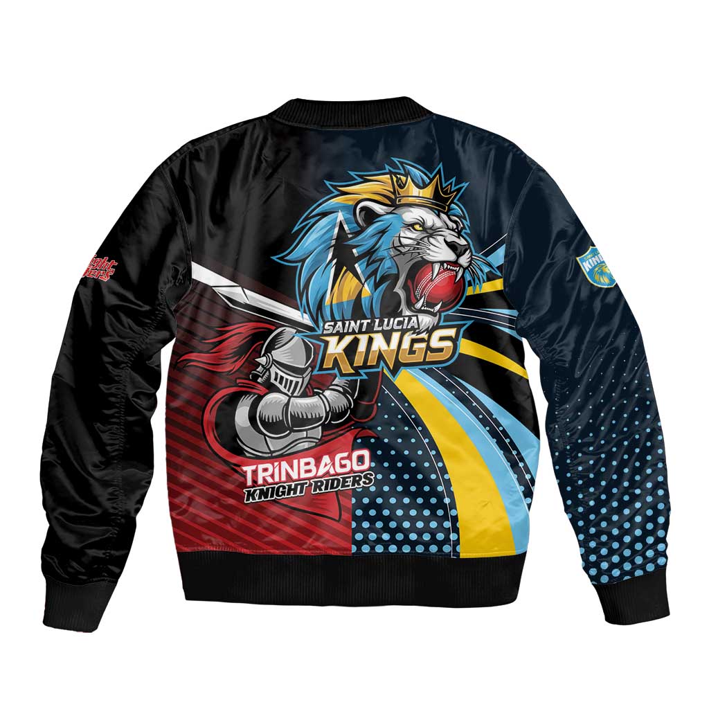 Knight Riders Trinbago Vs Kings St Lucia Cricket Sleeve Zip Bomber Jacket - Wonder Print Shop