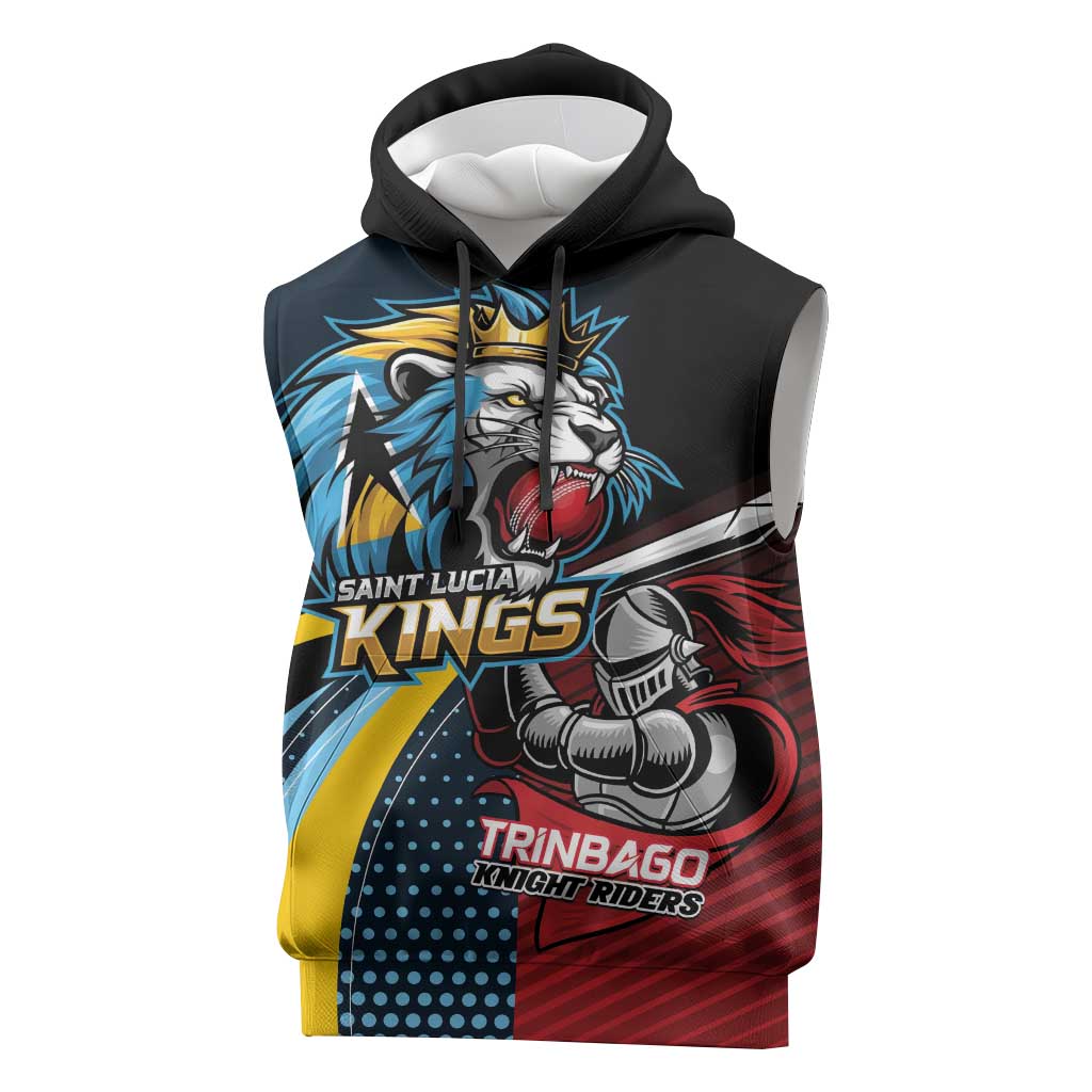 Knight Riders Trinbago Vs Kings St Lucia Cricket Sleeveless Hoodie - Wonder Print Shop