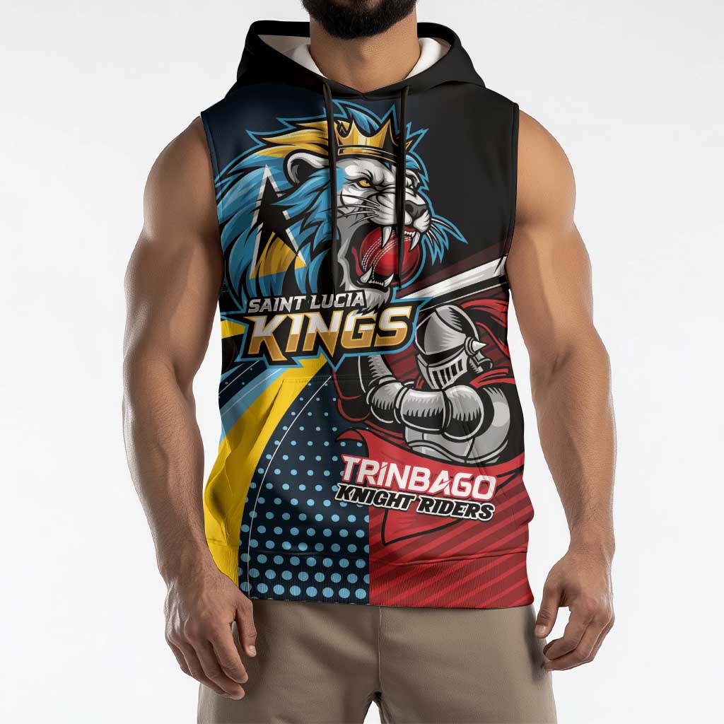 Knight Riders Trinbago Vs Kings St Lucia Cricket Sleeveless Hoodie - Wonder Print Shop