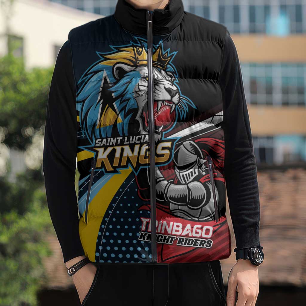 Knight Riders Trinbago Vs Kings St Lucia Cricket Sleeveless Puffer Jacket - Wonder Print Shop
