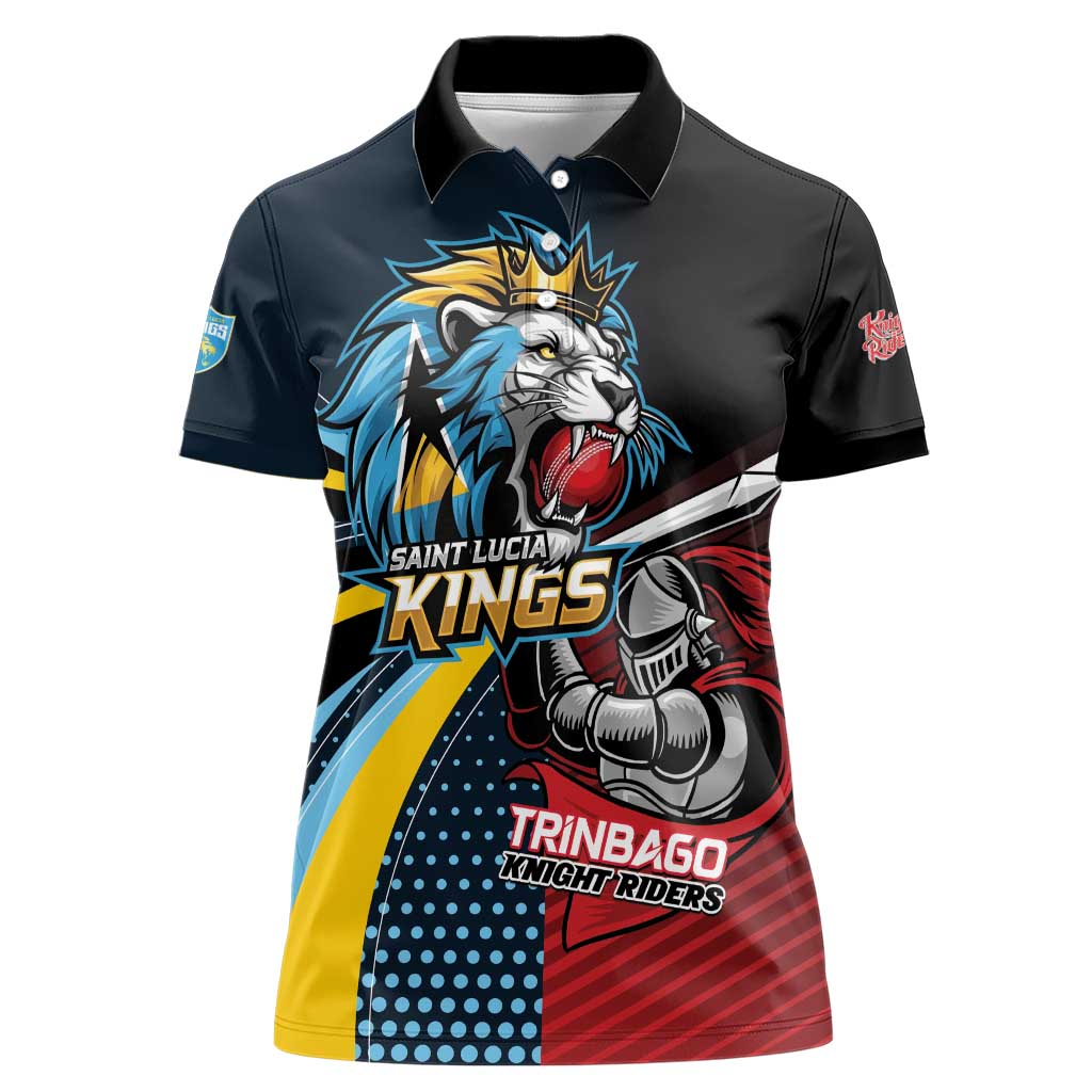 Knight Riders Trinbago Vs Kings St Lucia Cricket Women Polo Shirt - Wonder Print Shop