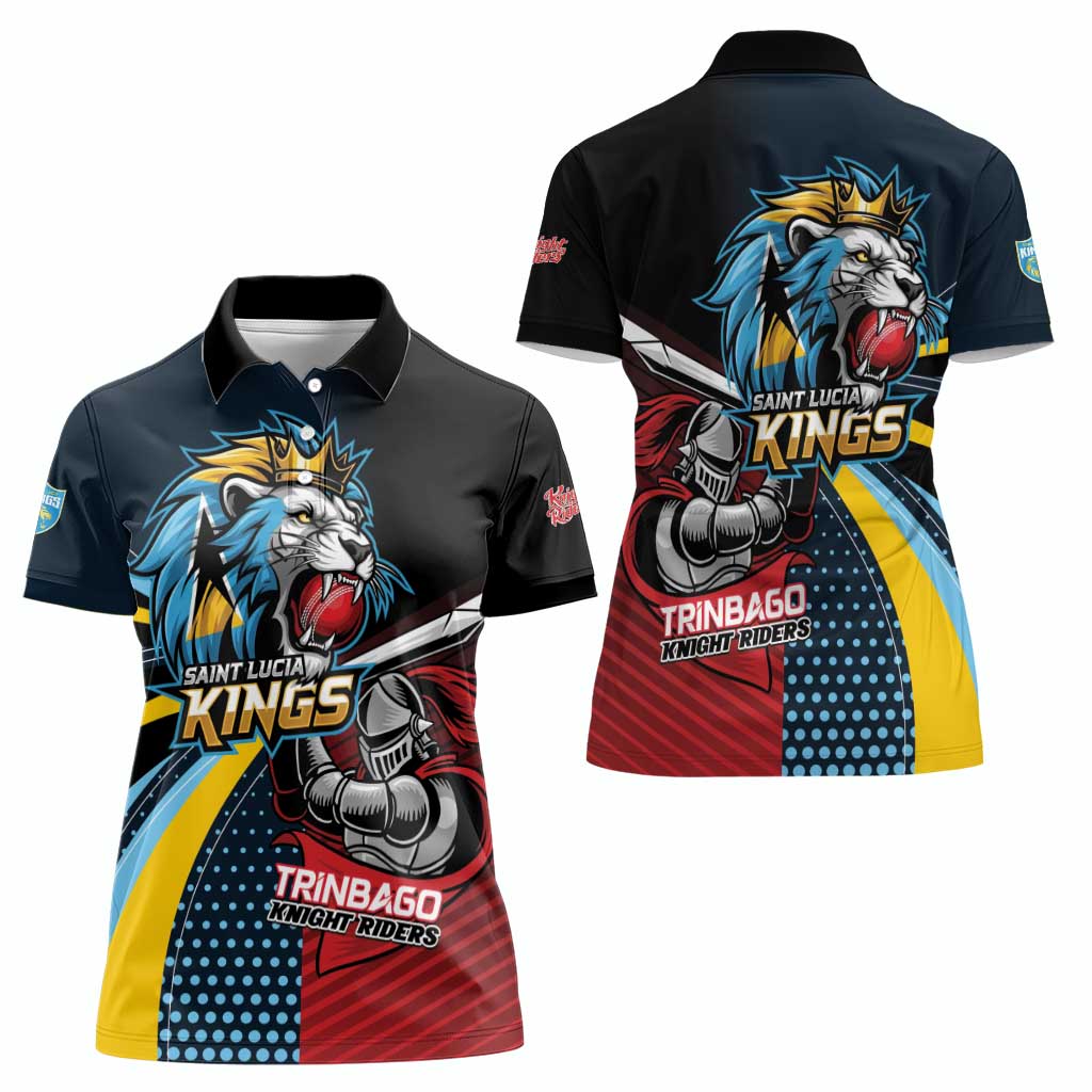 Knight Riders Trinbago Vs Kings St Lucia Cricket Women Polo Shirt - Wonder Print Shop
