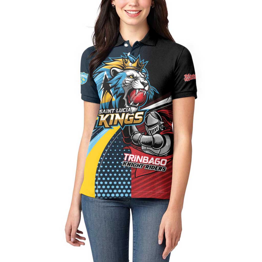 Knight Riders Trinbago Vs Kings St Lucia Cricket Women Polo Shirt - Wonder Print Shop