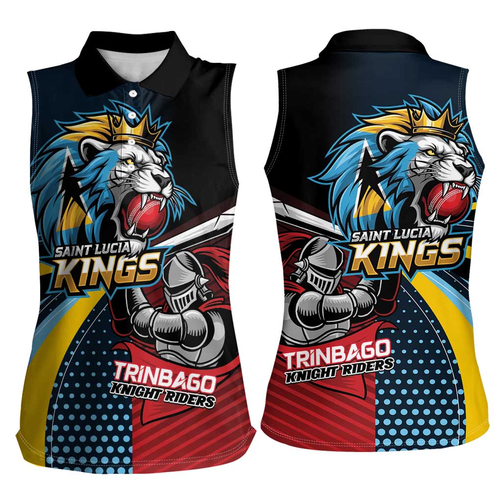 Knight Riders Trinbago Vs Kings St Lucia Cricket Women Sleeveless Polo Shirt - Wonder Print Shop