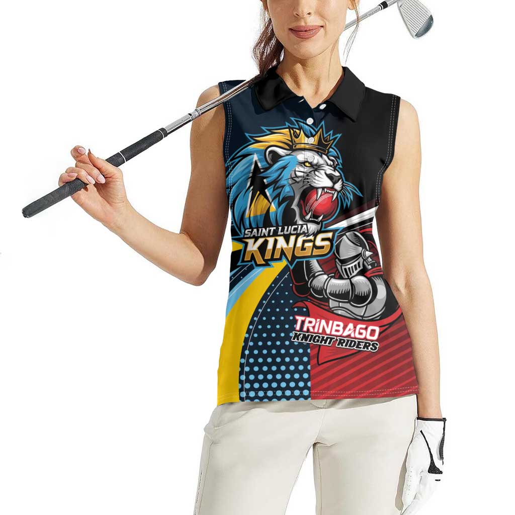 Knight Riders Trinbago Vs Kings St Lucia Cricket Women Sleeveless Polo Shirt - Wonder Print Shop