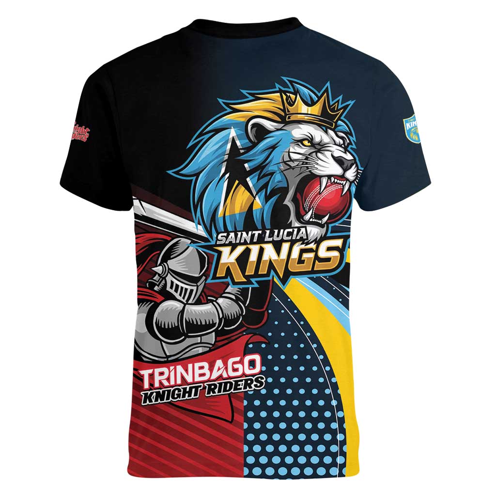 Knight Riders Trinbago Vs Kings St Lucia Cricket Women V-Neck T-Shirt - Wonder Print Shop