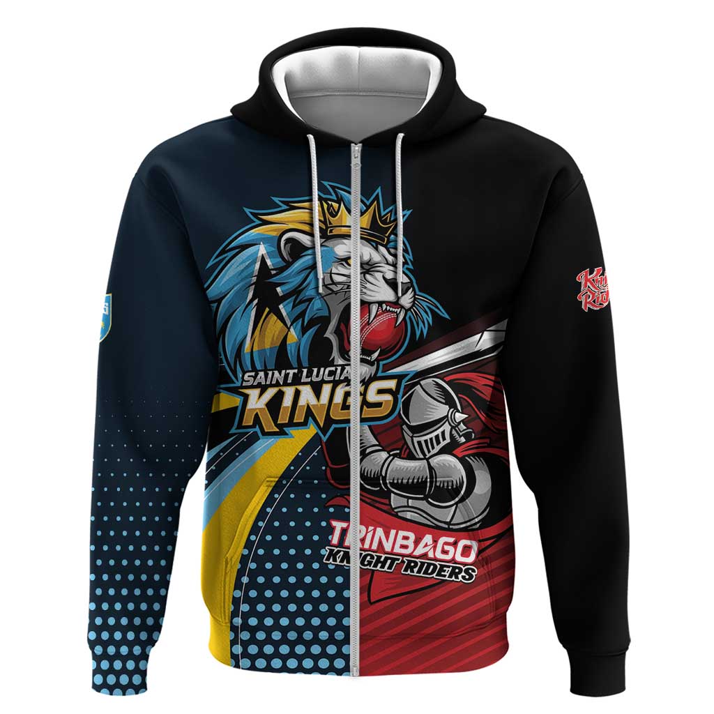 Knight Riders Trinbago Vs Kings St Lucia Cricket Zip Hoodie - Wonder Print Shop