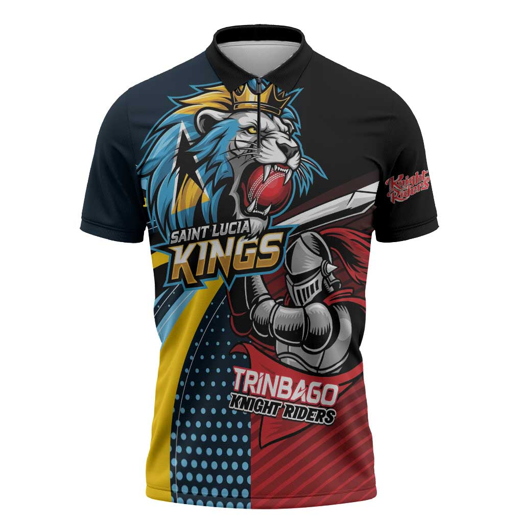 Knight Riders Trinbago Vs Kings St Lucia Cricket Zipper Polo Shirt - Wonder Print Shop