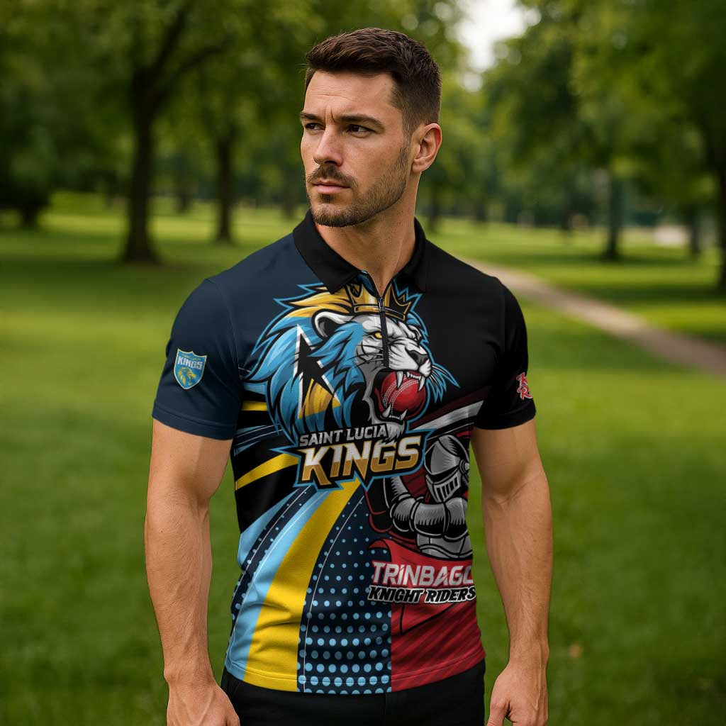 Knight Riders Trinbago Vs Kings St Lucia Cricket Zipper Polo Shirt - Wonder Print Shop