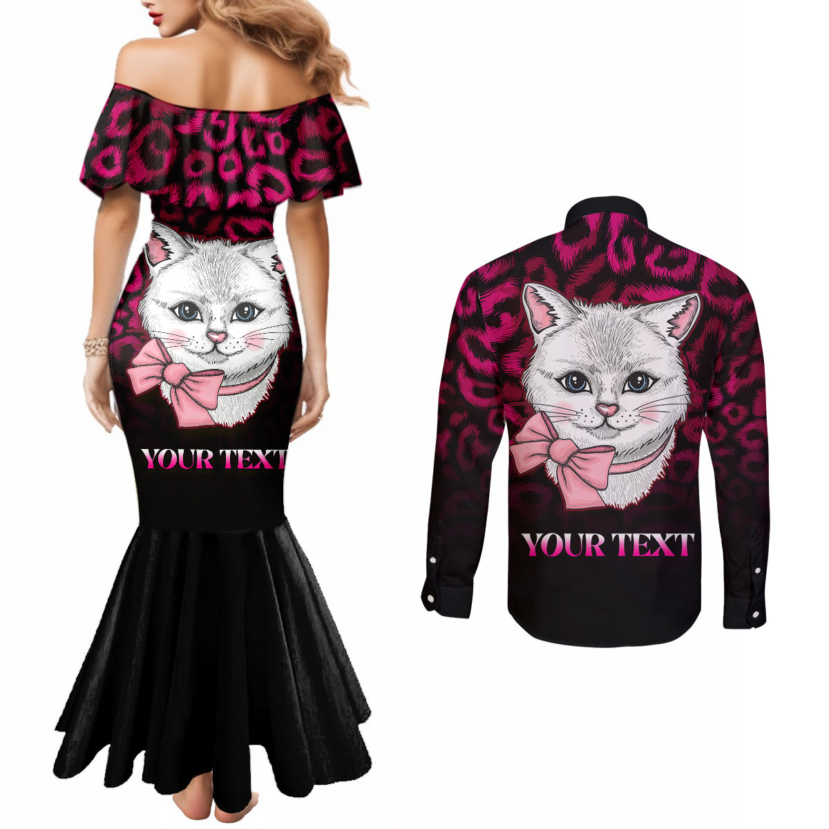 personalised-love-your-tatas-couples-matching-mermaid-dress-and-long-sleeve-button-shirts-cat-breast-cancer-awareness