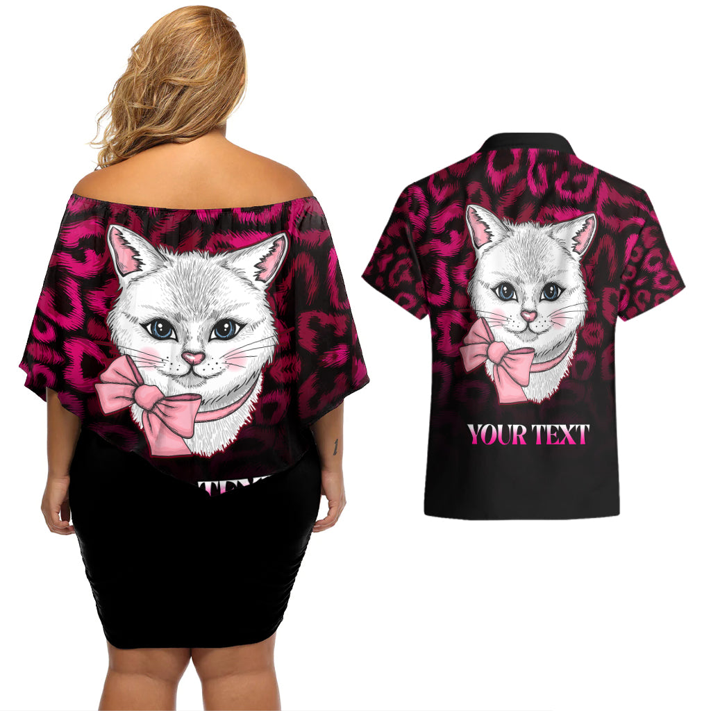 Personalised Love Your Tatas Couples Matching Off Shoulder Short Dress and Hawaiian Shirt Cat Breast Cancer Awareness - Wonder Print Shop