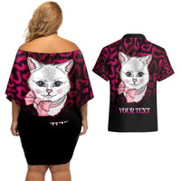 Personalised Love Your Tatas Couples Matching Off Shoulder Short Dress and Hawaiian Shirt Cat Breast Cancer Awareness - Wonder Print Shop