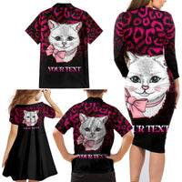Personalised Love Your Tatas Family Matching Long Sleeve Bodycon Dress and Hawaiian Shirt Cat Breast Cancer Awareness - Wonder Print Shop