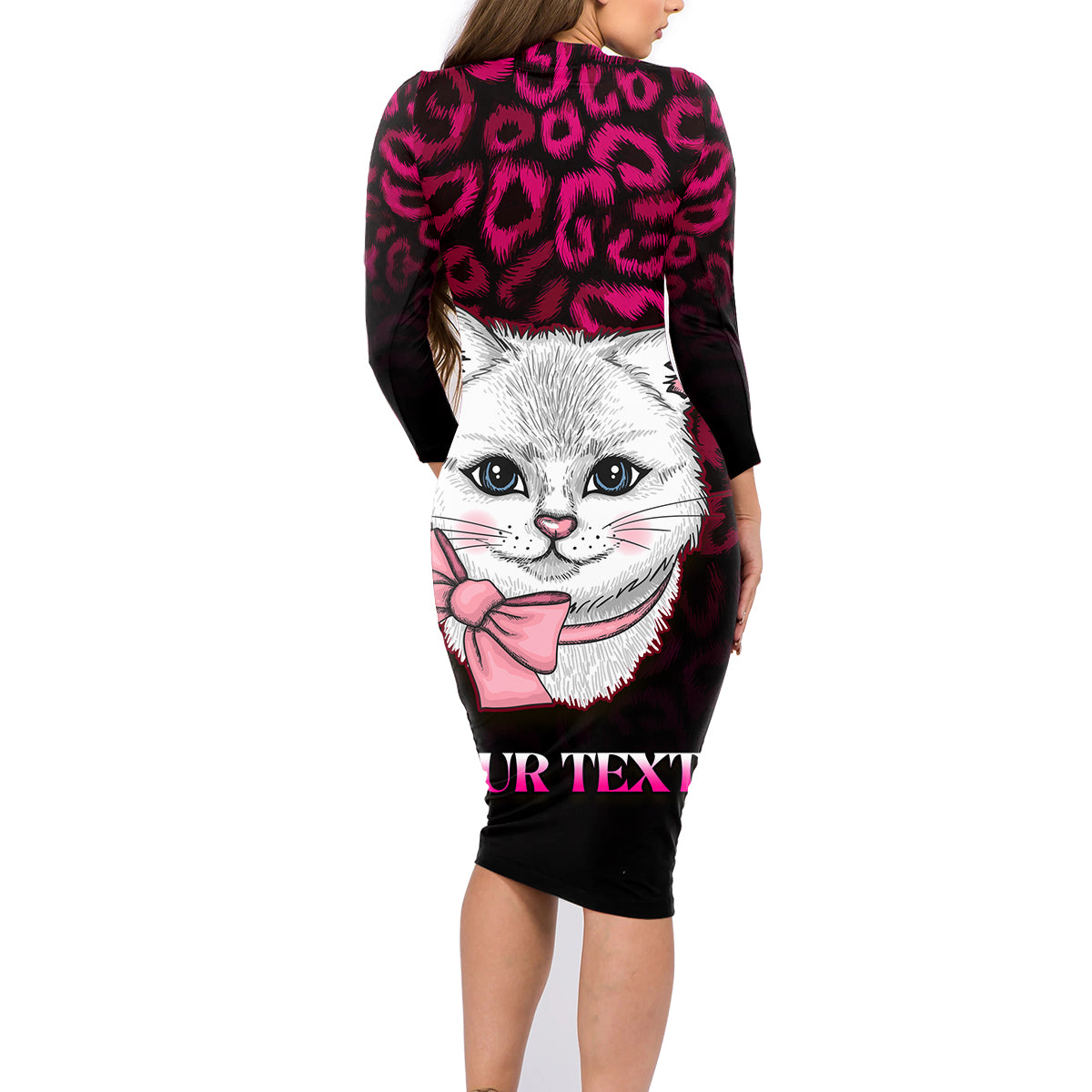 Personalised Love Your Tatas Family Matching Long Sleeve Bodycon Dress and Hawaiian Shirt Cat Breast Cancer Awareness - Wonder Print Shop