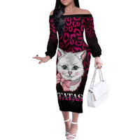 Personalised Love Your Tatas Family Matching Off Shoulder Long Sleeve Dress and Hawaiian Shirt Cat Breast Cancer Awareness - Wonder Print Shop