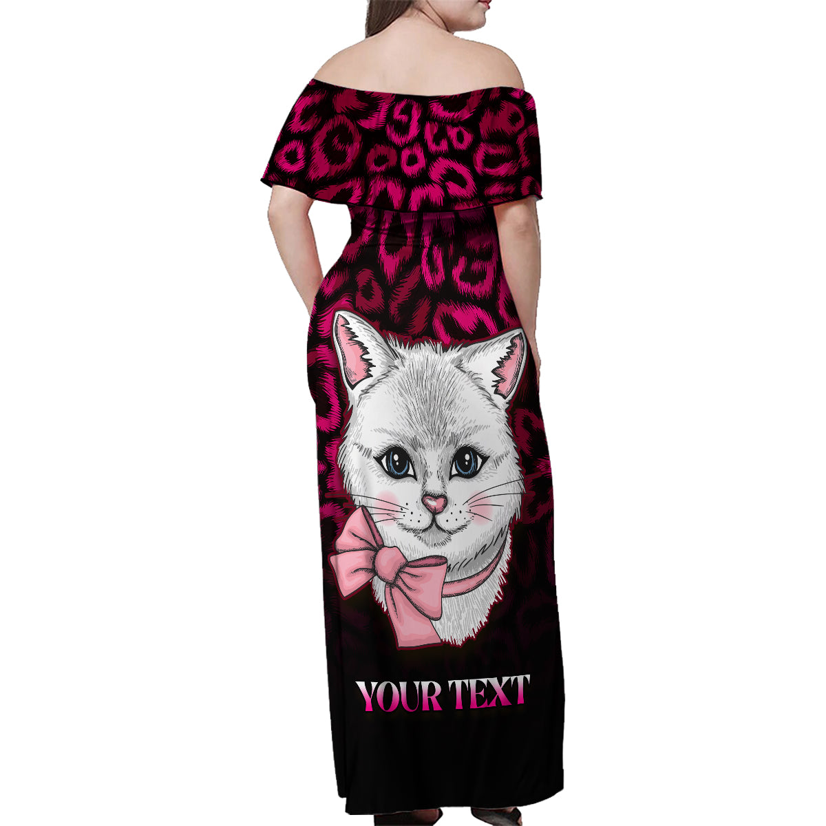 Personalised Love Your Tatas Family Matching Off Shoulder Maxi Dress and Hawaiian Shirt Cat Breast Cancer Awareness - Wonder Print Shop
