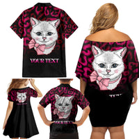 Personalised Love Your Tatas Family Matching Off Shoulder Short Dress and Hawaiian Shirt Cat Breast Cancer Awareness - Wonder Print Shop