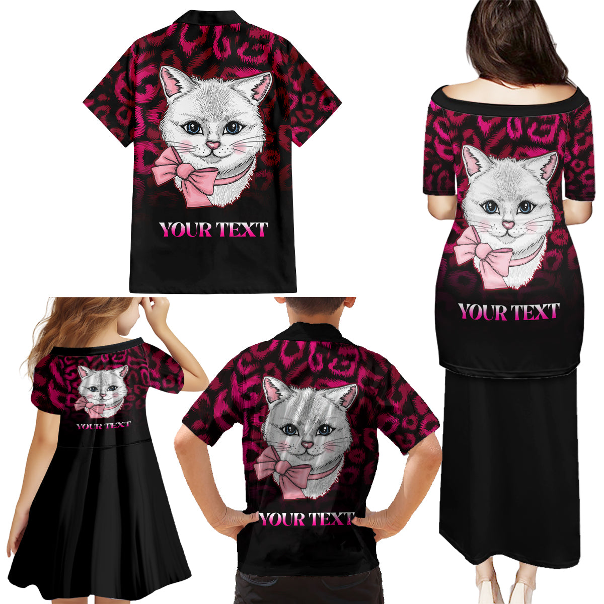 Personalised Love Your Tatas Family Matching Puletasi Dress and Hawaiian Shirt Cat Breast Cancer Awareness - Wonder Print Shop