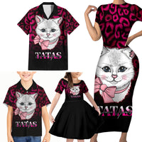 Personalised Love Your Tatas Family Matching Short Sleeve Bodycon Dress and Hawaiian Shirt Cat Breast Cancer Awareness - Wonder Print Shop