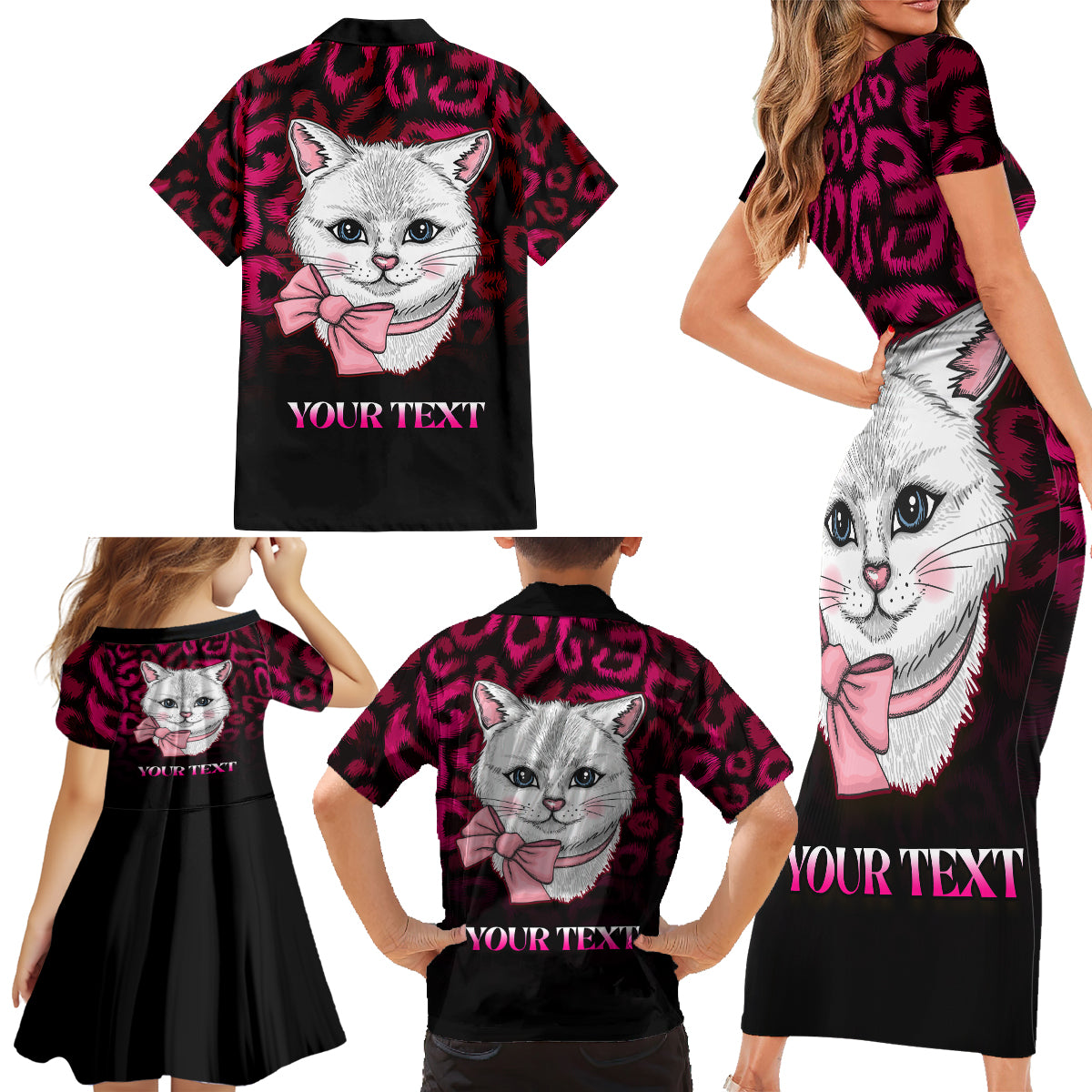 Personalised Love Your Tatas Family Matching Short Sleeve Bodycon Dress and Hawaiian Shirt Cat Breast Cancer Awareness - Wonder Print Shop