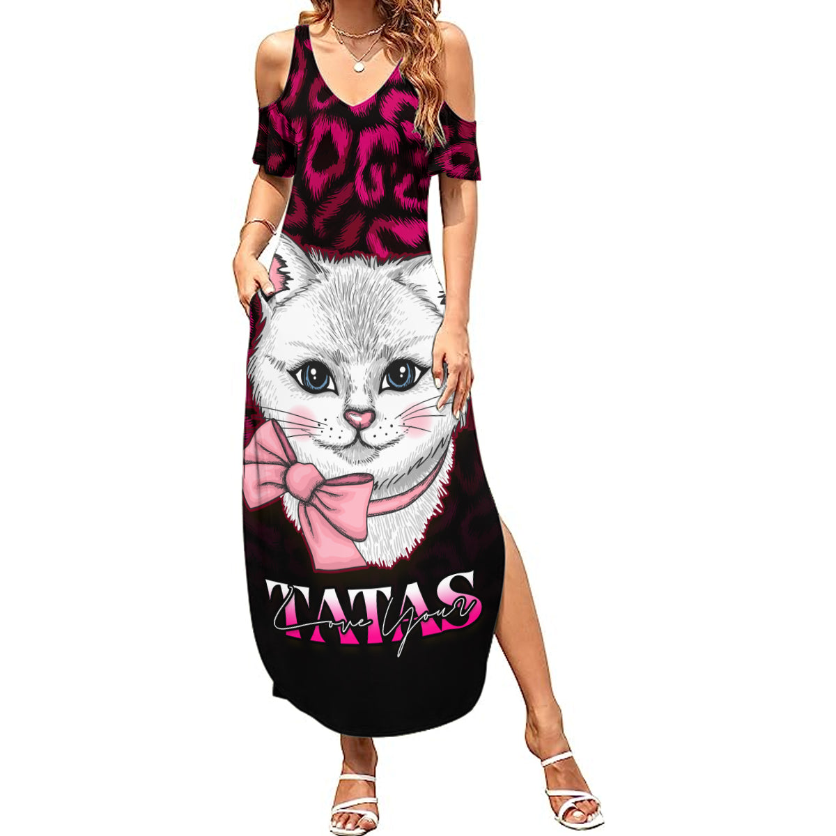 Personalised Love Your Tatas Summer Maxi Dress Cat Breast Cancer Awareness - Wonder Print Shop