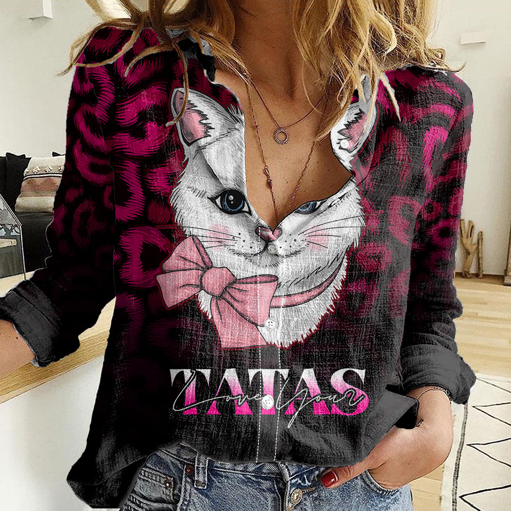 Personalised Love Your Tatas Women Casual Shirt Cat Breast Cancer Awareness - Wonder Print Shop